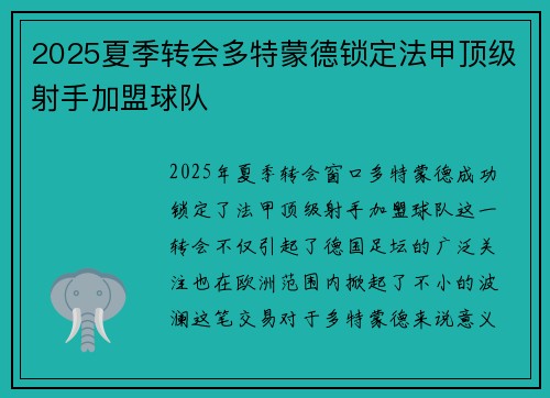 2025夏季转会多特蒙德锁定法甲顶级射手加盟球队